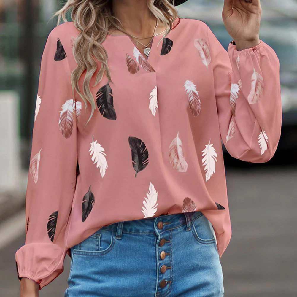 

Женская повседневная рубашка с принтом перьев, блузка с длинными рукавами, дышащая ткань