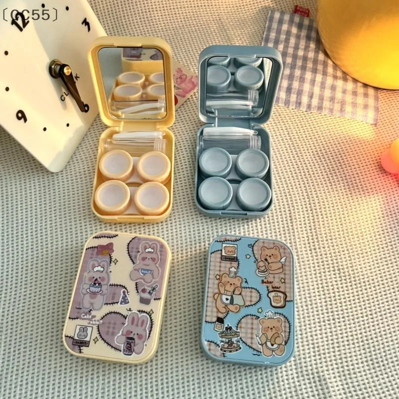 [-CC55」 صندوق عدسات لاصقة محمول كرتوني، صندوق تخزين للعناية بالعين، حاوية تخزين سهلة الحمل للسفر #3