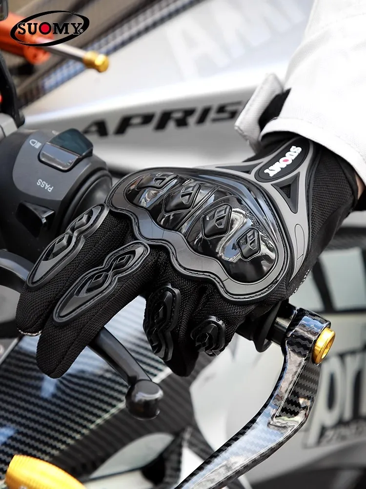 SUOMY Summer Touchscreen Motorcycle Gloves Motocross Equipment Accessory PVC Shell Anti-Slip Knuckle Motorcyclists for Man Women