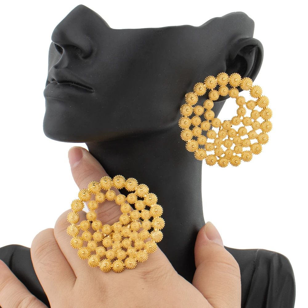 Earrings Jewelry Set for Women African  Color Earrings with Ring Unusual Design Ear Accessories Girls Lover Daily Gifts