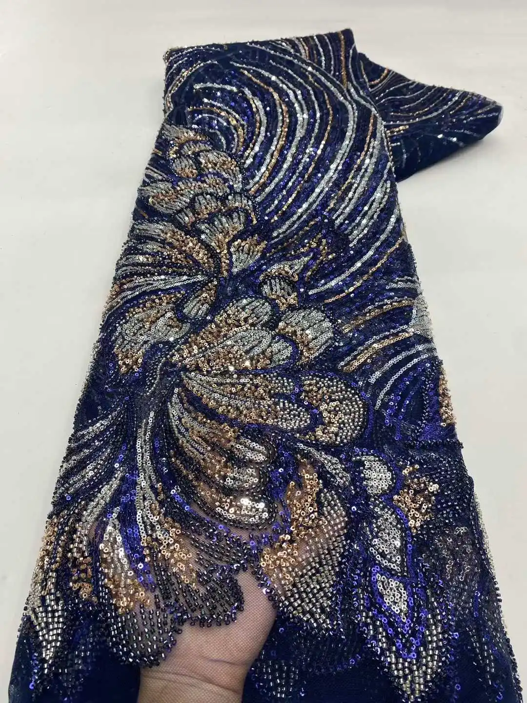 Tela de encaje de tul africano rojo 2025, tela de lentejuelas de red francesa, bordado de costura con cuentas, malla de tul de encaje, vestido nigeriano de 5 yardas