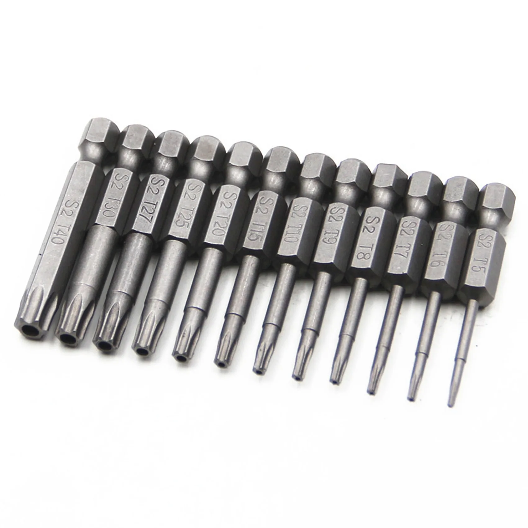 1/4 นิ้ว Hex Handle ไขควง, Tamper-Proof Safety เจาะชุด Bit, Hollow Torx Extended S2 Bits (12 ชิ้นชุด 50 มม.