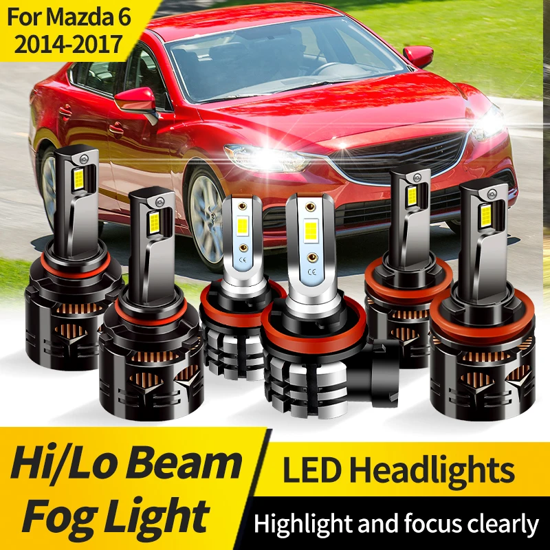 

2PCS 30000LM Canbus 9005 LED Headlight HB3 Hi/Lo Beam H11 Front Fog Lamp For Mazda 6 2014-2017 6000K White Led Lights for Car