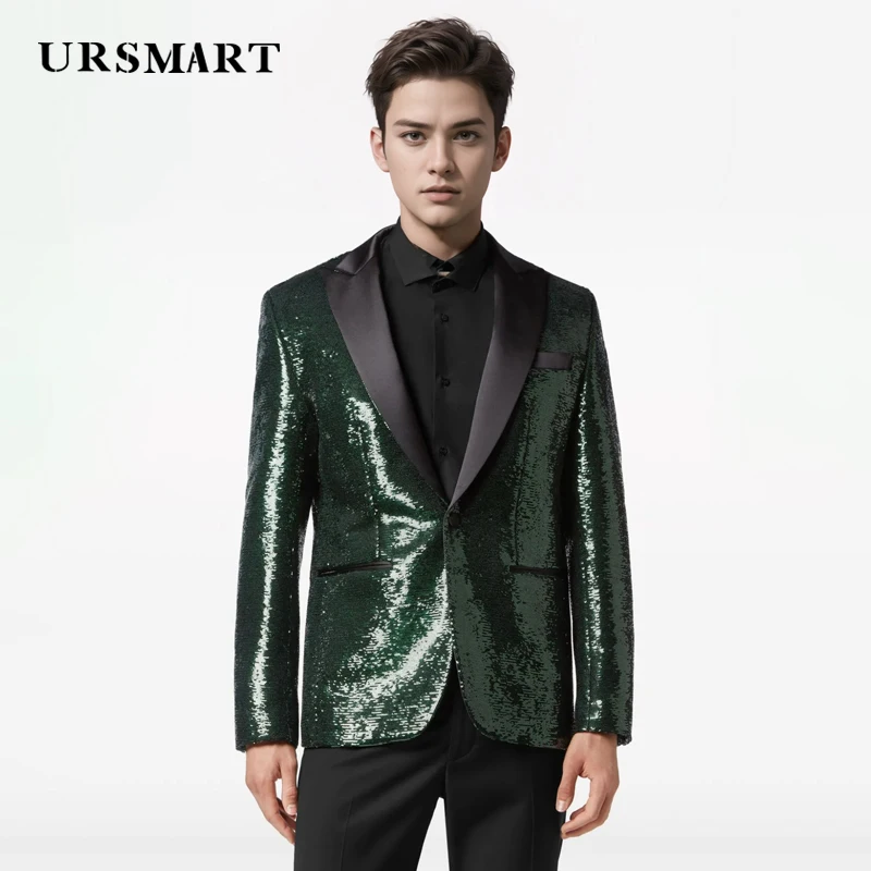 

British Style Men's Casual Suit Water Green Color Block Tailored Coat British Style Elegant Style Customized Men's suit coat