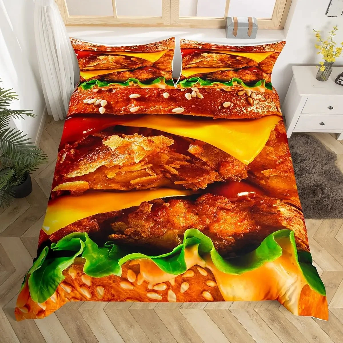 Sushi Duvet Cover Set Full Queen,Japanese Food Bedding Set 3D Food Themed Bedspread Cover Realistic Food Room Decor Quilt Cover