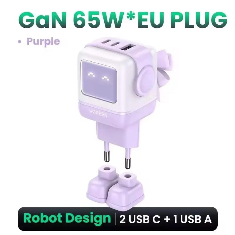 To 65W GaN Charger Robot Design Quick Charge 4.0 3.0 PPS for iPhone 16 15 14 Pro Macbook Laptop Tablet PD Fast Charger