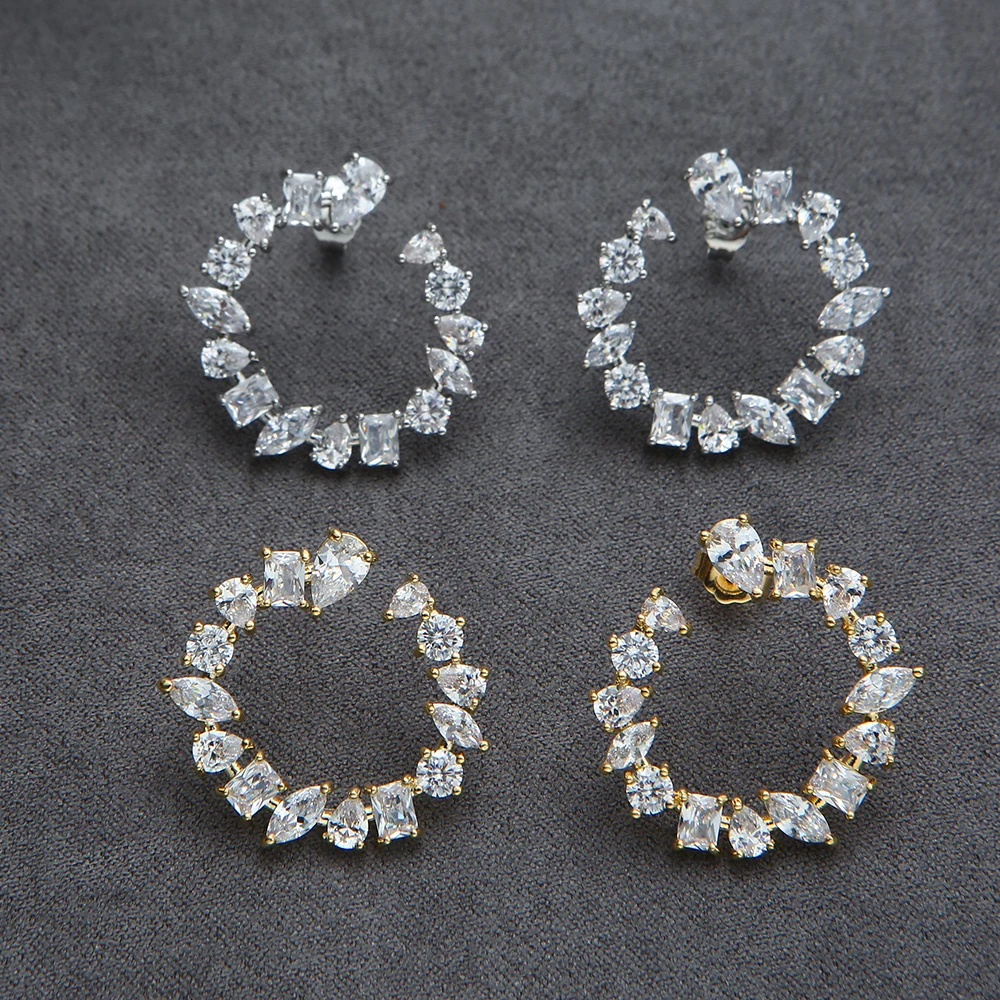 

Luxury Irregular Circle Earrings For Women Wedding Cubic Zirconia Dubai Bridal Earring Jewelry Accessories E533