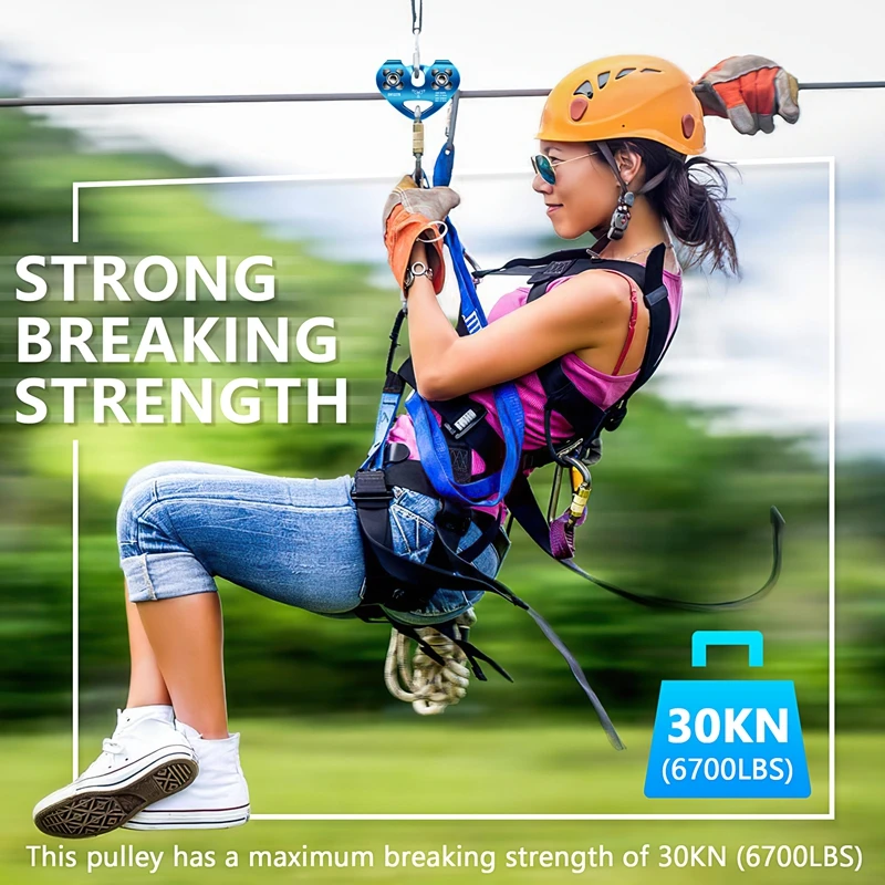 شكل قلب تسلق بكرة مزدوجة الصلب كابل حبل 13 مللي متر جهاز التسلق عالية السرعة Zipline عربة 24KN-AA85 #6