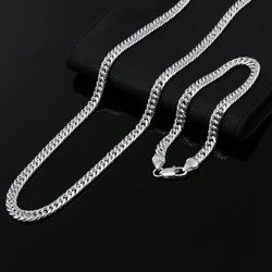 Fashion Original Brand 925 Stamped Silver Man 6MM Geometric Chain Bracelets Neckalces for Women Party Wedding Jewelry Sets