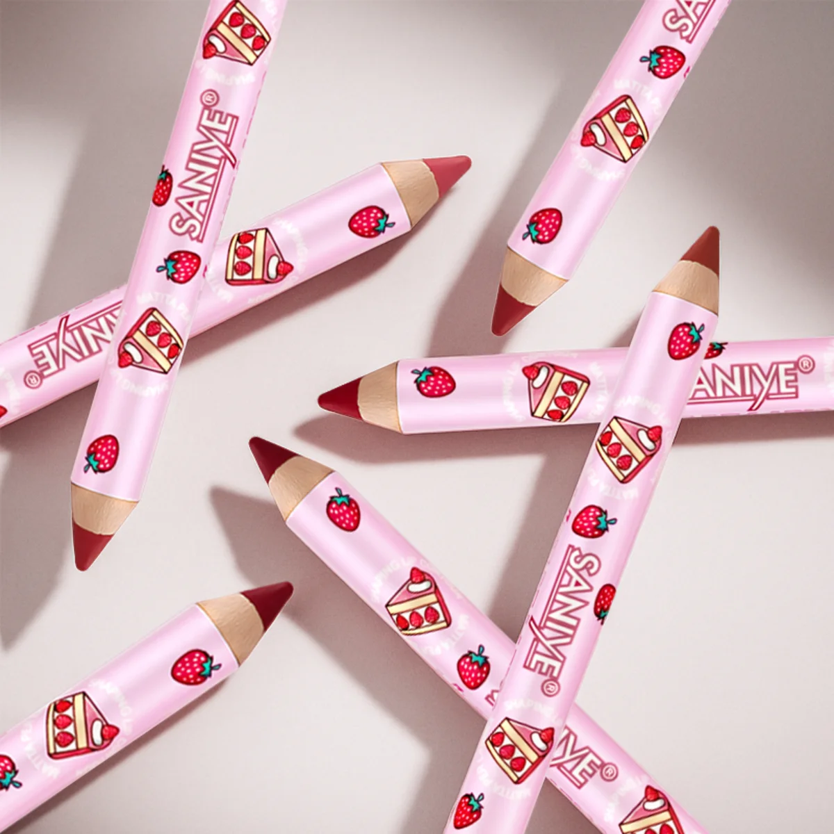 ลิปสติกเนื้อแมท 1 ชิ้นและปากกาลิเนอร์, กันน้ำ, ติดทนนาน, ไม่ติด, เบอร์รี่เฉดสีสำหรับทุกสภาพผิว, ดินสอแต่งหน้าสำหรับผู้หญิง