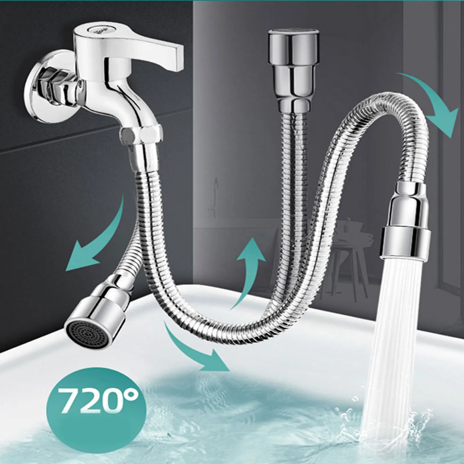 

Stainless Steel Universal Faucet Extender 360° Rotation Kitchen Anti-Splash Head Nozzle Aerator Bendable Sink Extension Hose