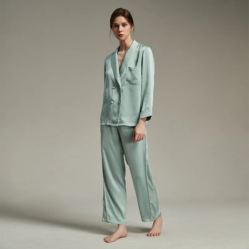 Long Sleeve Trouser Suits Pyjama Pour Spring Autumn Sleepwear Femme Fashion Loose Satin Women Pajamas Set Home Wear Loungewear