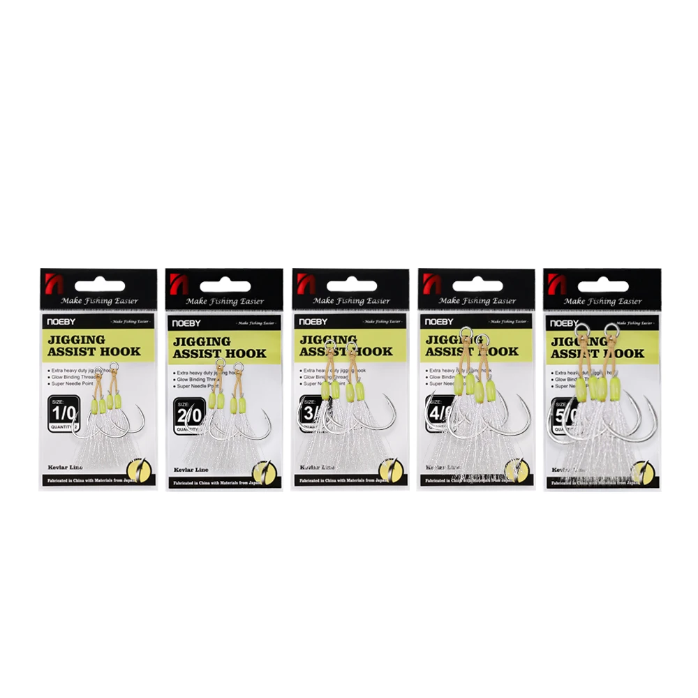خطافات مساعدة القفز البطيء من Noeby، شكل فجوة واسعة، طلاء القصدير اللامع، القوة القصوى 36 كجم، 1/0، 2/0، 3/0، 4/0، 5/0 #6