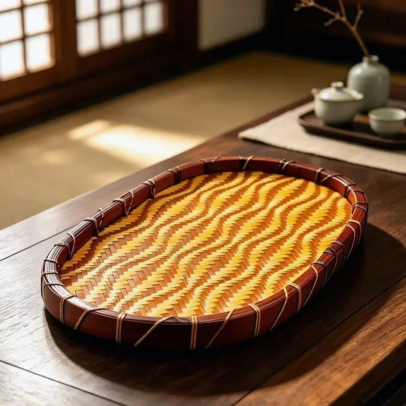 Natural Bamboo Wavy Tea Tray Handmade Dry Brew Plate Traditional Kung Fu Tea Ceremony Accessories Eco Friendly Wooden Serving