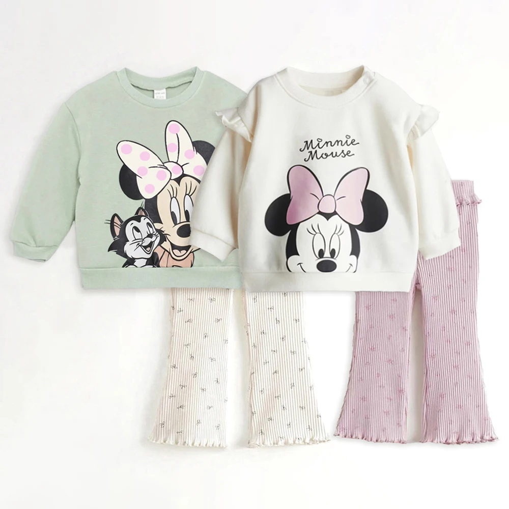 Conjunto de ropa para niña con estampado de dibujos animados para otoño, sudadera de manga larga de algodón + pantalón, trajes de primavera para niña bebé