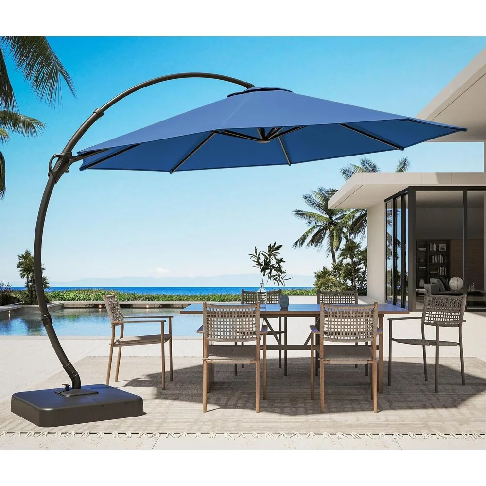 

Outdoor Patio Umbrella with Base Included, 11ft Large Sun Shade Cantilever Umbrella Deluxe Curvy Aluminum Offset, Customized