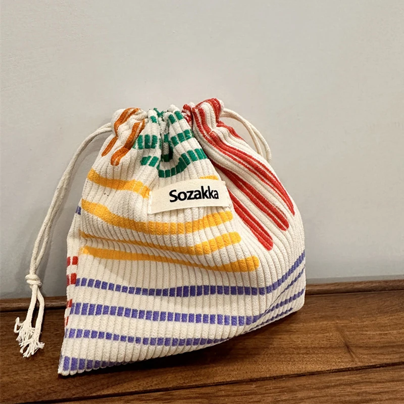 1 Pc Striped Drawstring Organiser Bags Simple Travel Portable Small Storage Bag Women Girls Jewelry Lipstick Pouch Cosmetic Bag