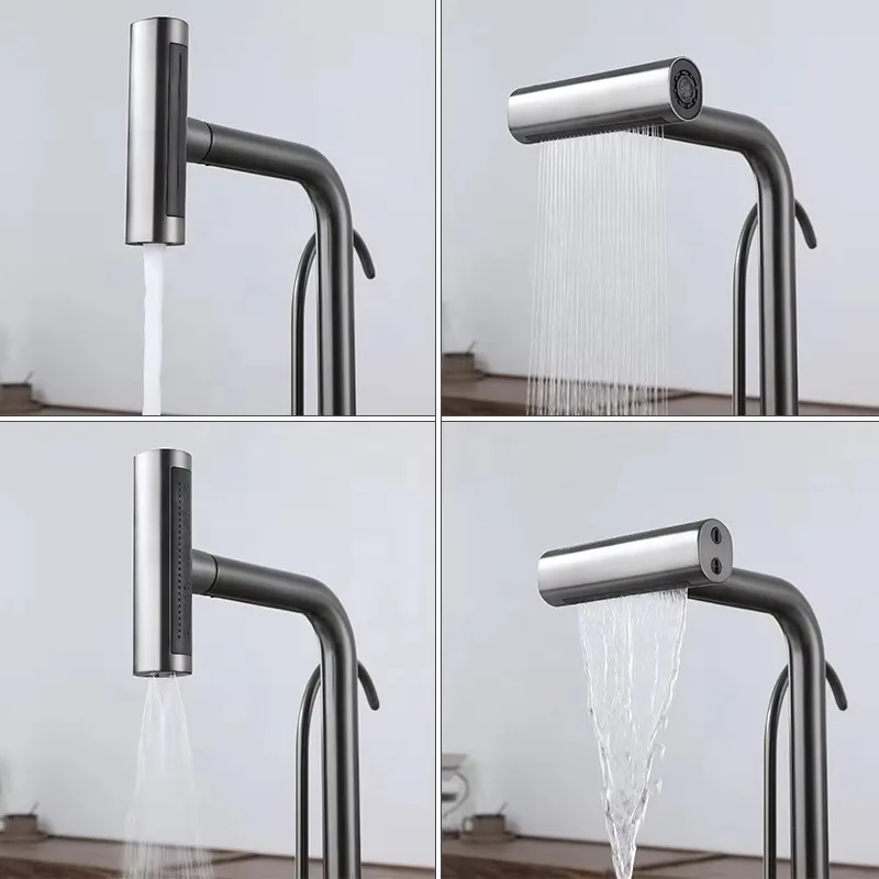 Waterfall Faucet Multi-functional 4 Modes 360 Rotation Hot Cold Water Pull Out Kitchen Faucet Sprayer Sink Wash Tap