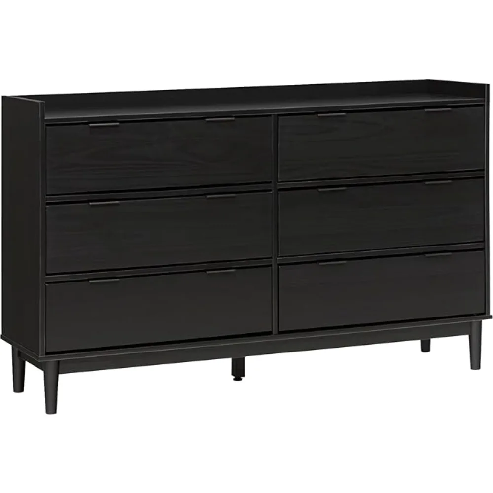 55 Inch Makeup Vanity Desk Polay Modern Solid Wood 6-Drawer Dresser With Gallery-Top Dressers for Bedroom Black Freight Free