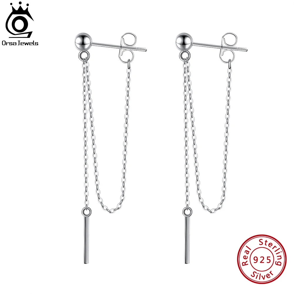 

ORSA JEWELS Fashion 925 Sterling Silver Dangle Long Chains Earrings for Women Minimalism Drop Earings Jewelry Gifts APE52