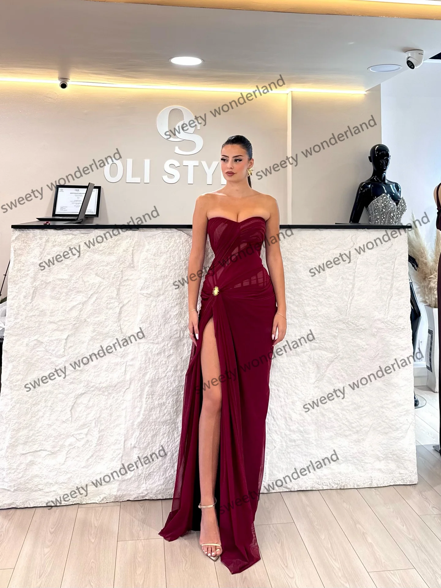 Robe de soirée bordeaux, Maxi, fente exquise, avec plis enveloppants, robe de soirée de mariage, personnalisée, élégante