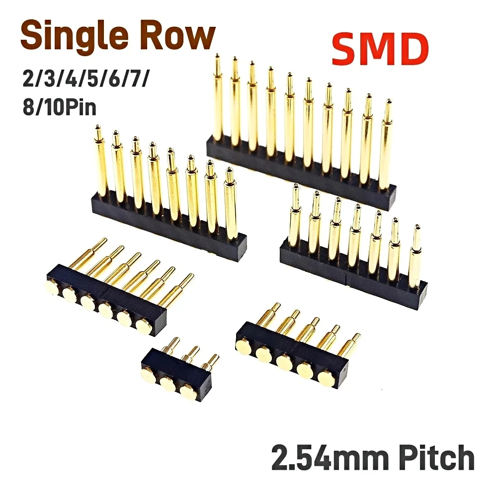 2 Pcs Male Spring Loaded Pogo Pin Connector Single Row 2.54MM Pitch 2 3 4 5 6 7 8 10 Positions TH DIP SMD Pad