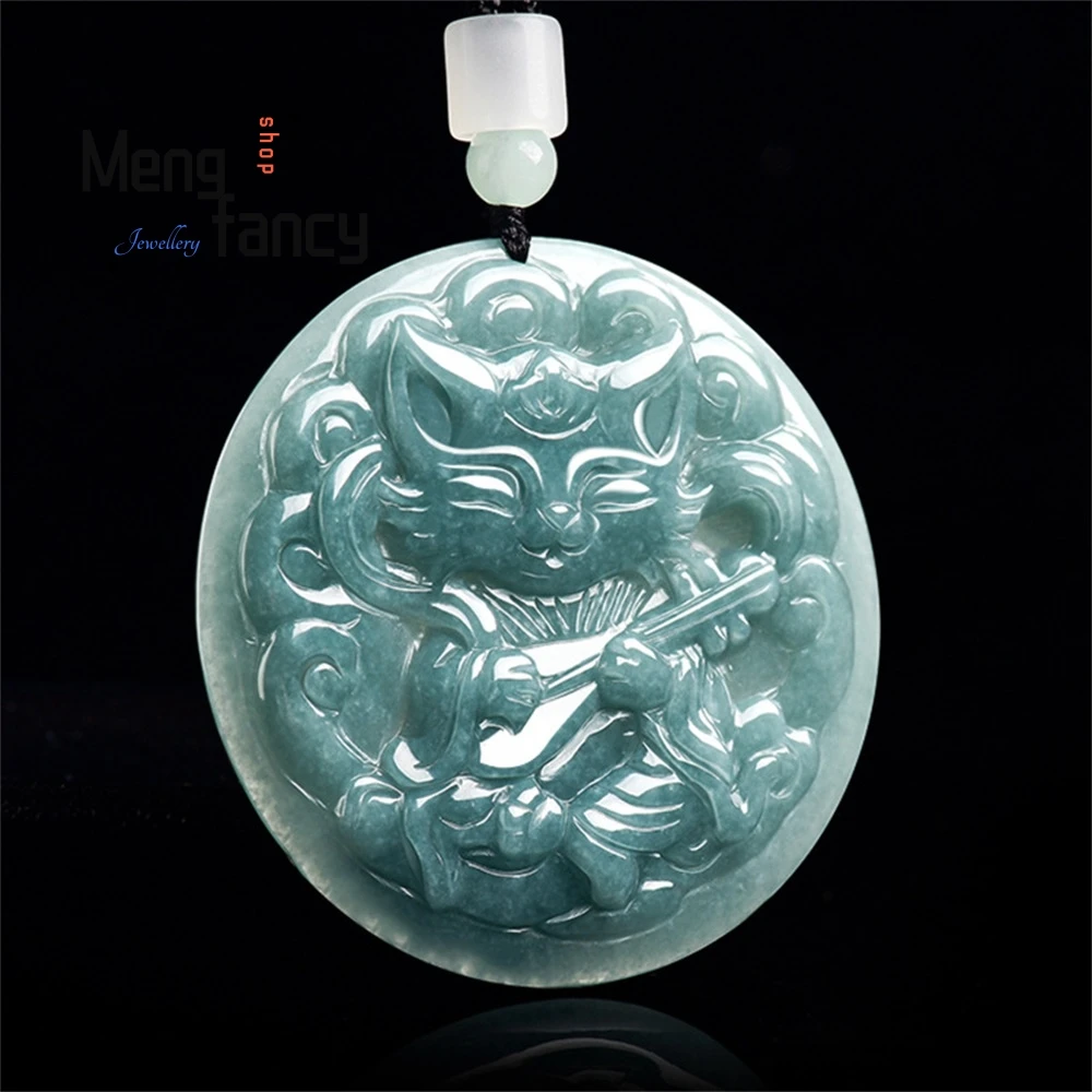 

Natural A - Grade Jade Blue Water Pipa Spirit Fox Nine - Tailed Fox Pendant Glutinous Seed Jade Pendant Cute And Unique Female S