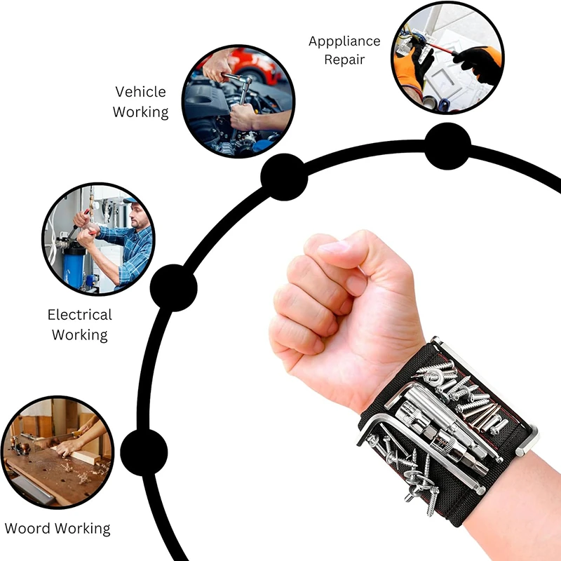 Magnetic Wristband Comes with 10 Strong Magnets Wrist Power Repair Tool Accessories for Screws Nails Bolts Drills Fasteners DIY
