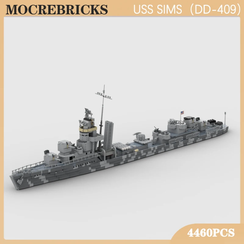 World War II Warships Series US Navy Destroyers USS Sims (DD-409) Building Blocks Battleship Model Military Weapon Bricks Toys