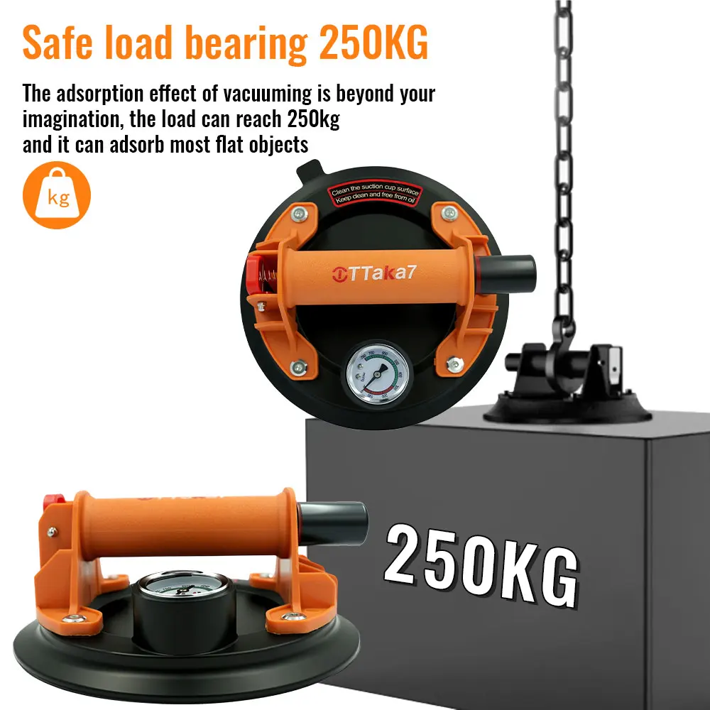 Pompa Tangan Penghisap Ubin dengan Pengukur Tekanan Beban 250 kg Penutup Anti Debu untuk Penanganan Kaca/Marmer/Papan/Ubin