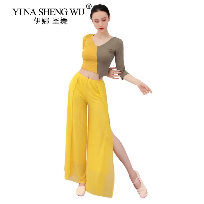 Nowy Klasyczny Strój do Tańca Brzucha Szerokie Nogawki Starożytny Kostium Hanfu Strój do Ćwiczeń Luźne Spodnie Profesjonalny Top do Ćwiczeń