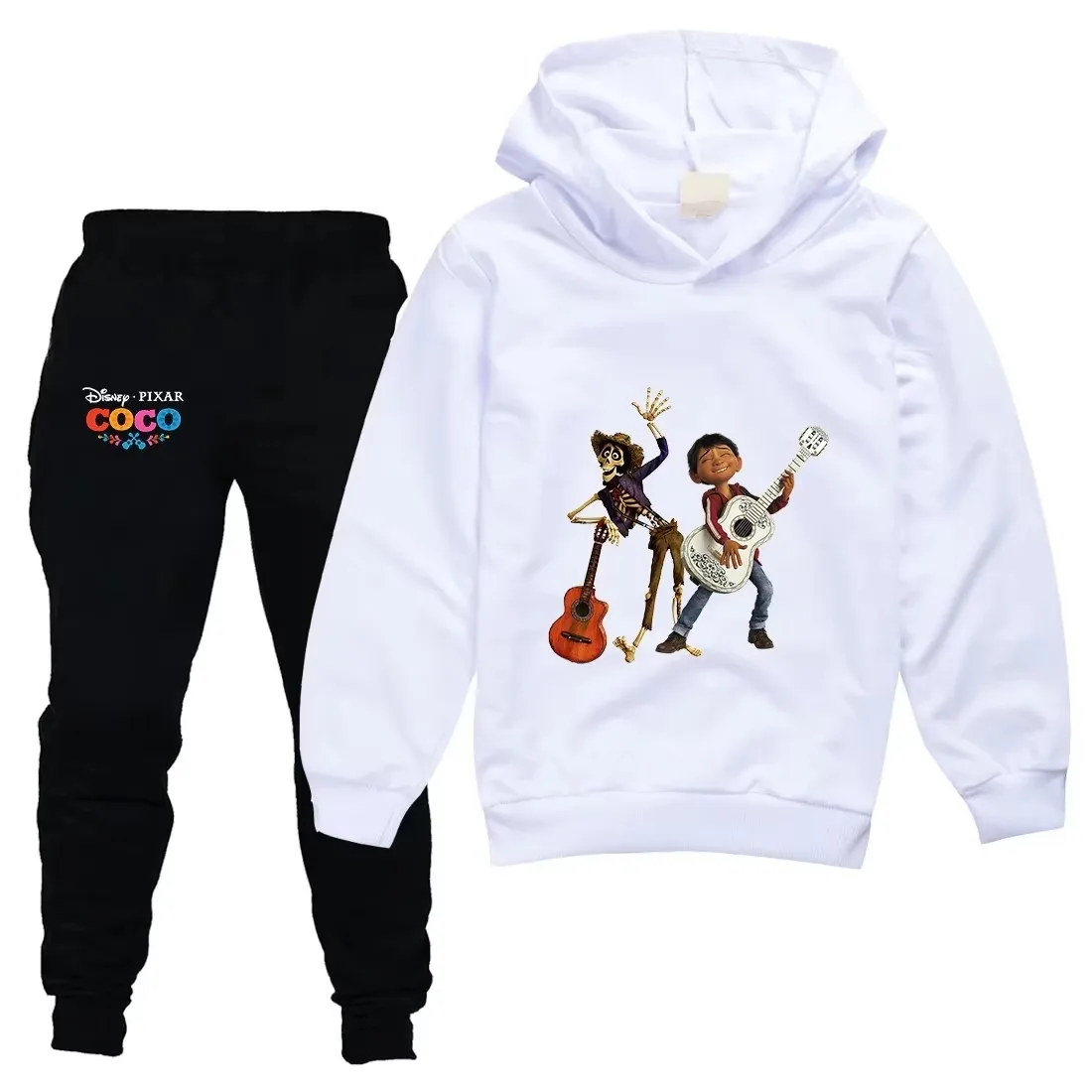 Ropa deportiva Disney Coco para niños, trajes para niñas y niños, sudadera fina informal para primavera/otoño, pantalones negros, conjuntos de ropa exterior para niños y adolescentes