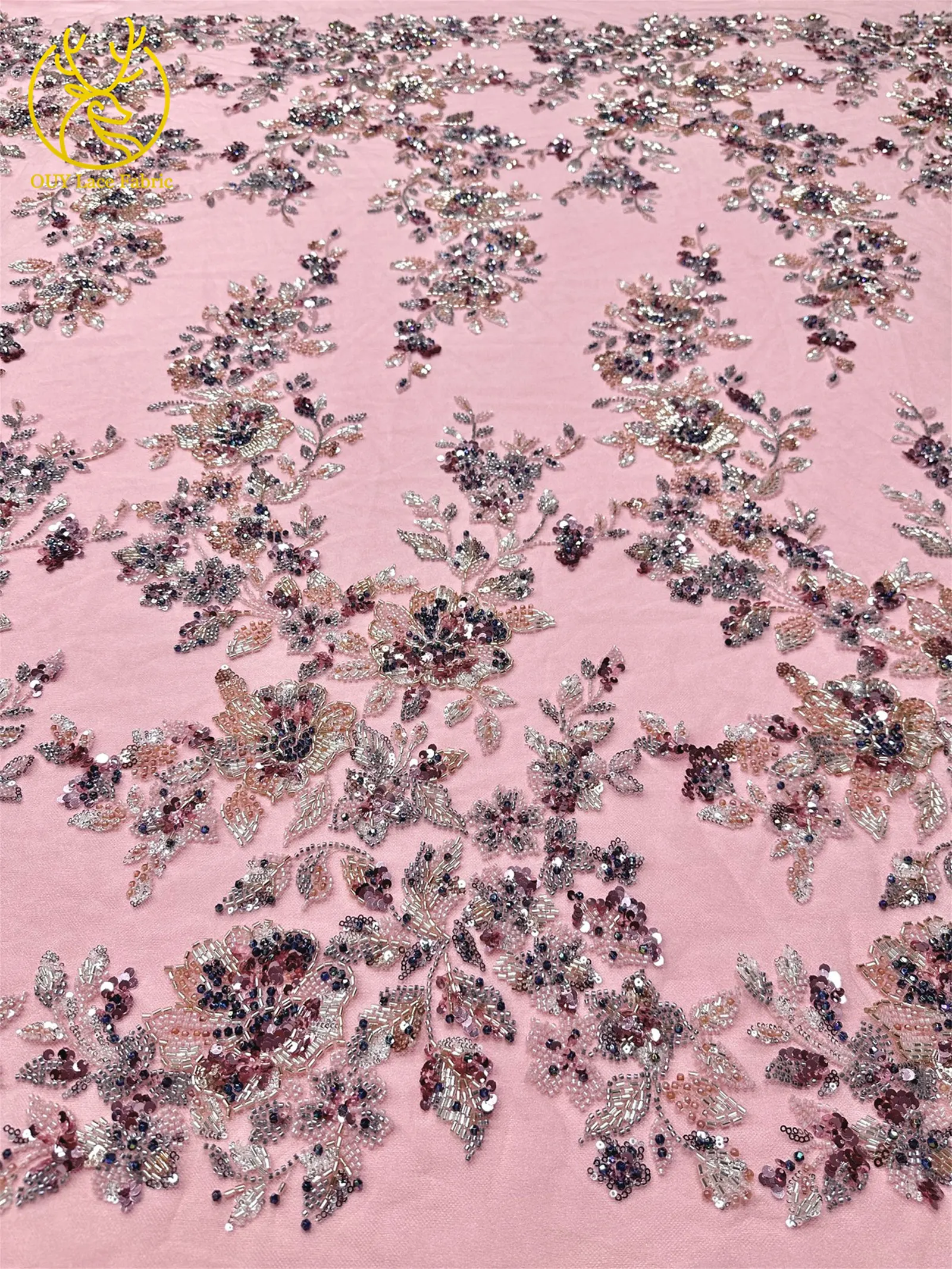 Elegantes neues Design, nigerianischer handgefertigter, stark perlenbesetzter Spitzenstoff, luxuriöse afrikanische französische Pailletten-Spitze für Damen-Partykleider zum Nähen – Detail 7