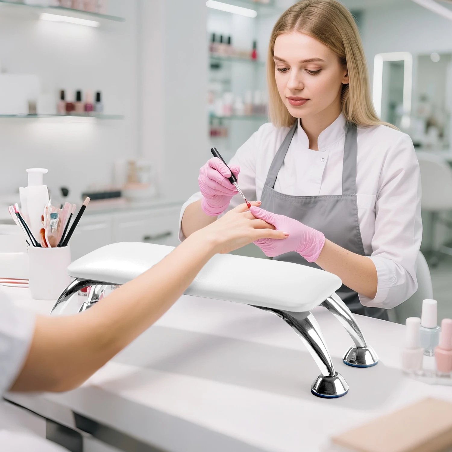 ネイルサロン用アームレストとネイルアートマットセット 超極細繊維レザーハンドピロー 滑り止めと耐摩耗性 汎用