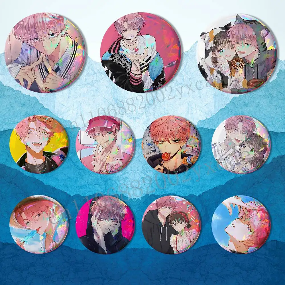 Utage Kinoshita Fukuhara Tamons B Side Laser reflective round badges pins bag clothing decorations collectibles gifts