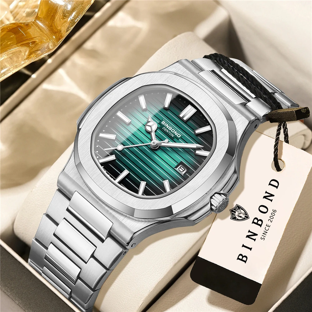 BINBOND New Swiss Dress Square Wrist Watches For Man High Quality Fashion Quartz Wristwatches Mens Automatic Watches Men Gifts L