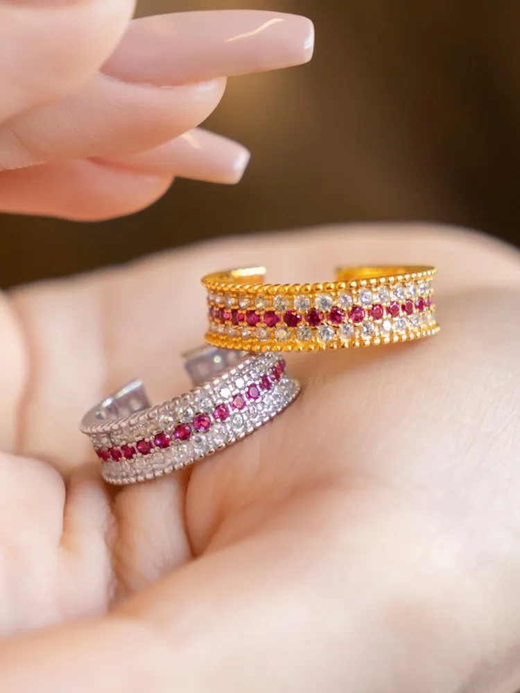 Fashion Women Shiny Diamonds 925 Sterling Silver Open Adjustable Rings Vintage Lady Party Jewelry Accssory Office Work Fine Ring