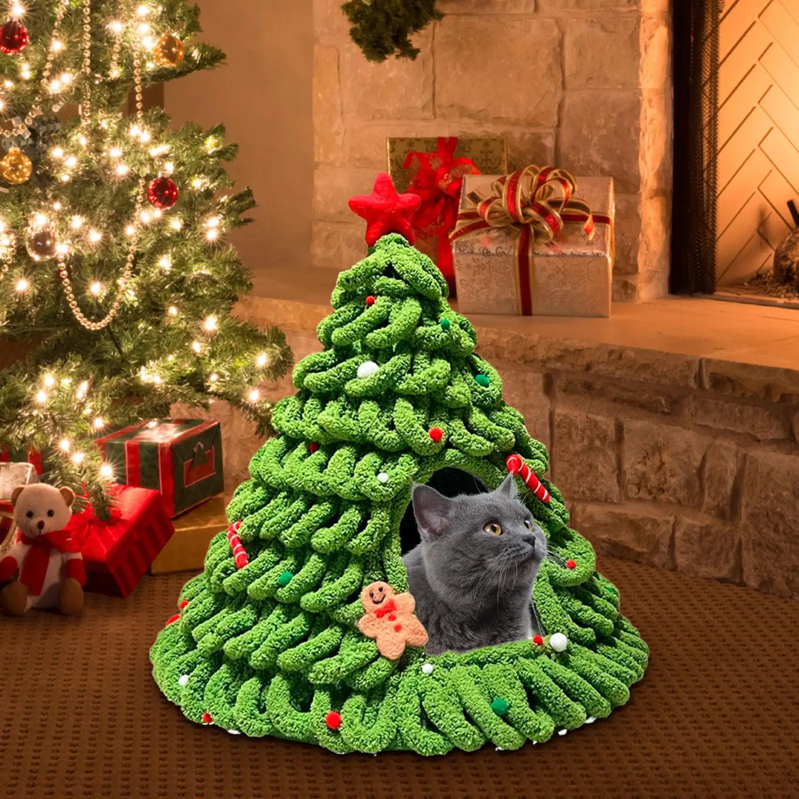 Christmas Tree DIY Cat Bed Puppy Kennel Xmas Cave Beds Semi Enclosed Cat Nest for Home Decor Pets Products