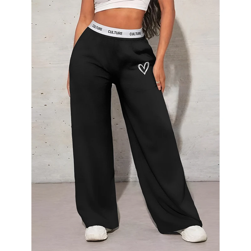 Women's Trousers Casual Loose Love Printed Webbing Women's Wide Leg Drag Pants Fashion Female Clothing