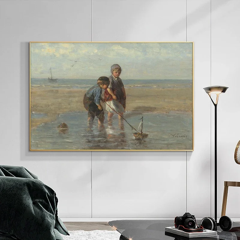 Famous Painting The toy sailboat by JOZEF ISRAELS Art Oil Painting Prints on Canvas Wall Art Picture For Living Room Home Decor