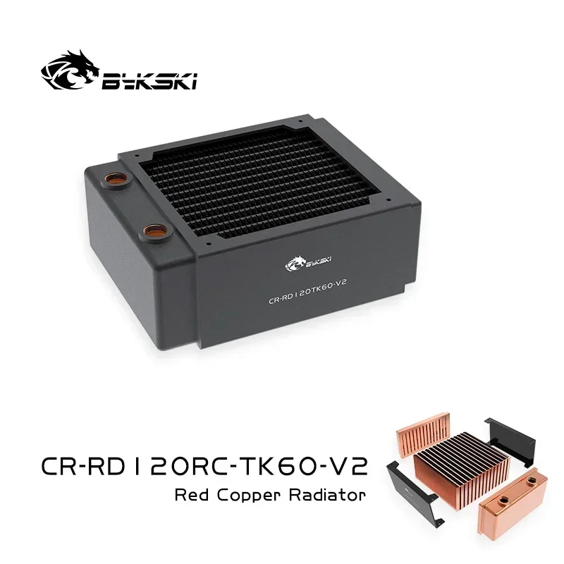 Bykski 60mm Thickness Copper Radiator,3 Layers 14 FPI Computer Water Cooling Liquild Heatsink Support 120mm Fan 120/240/360mm