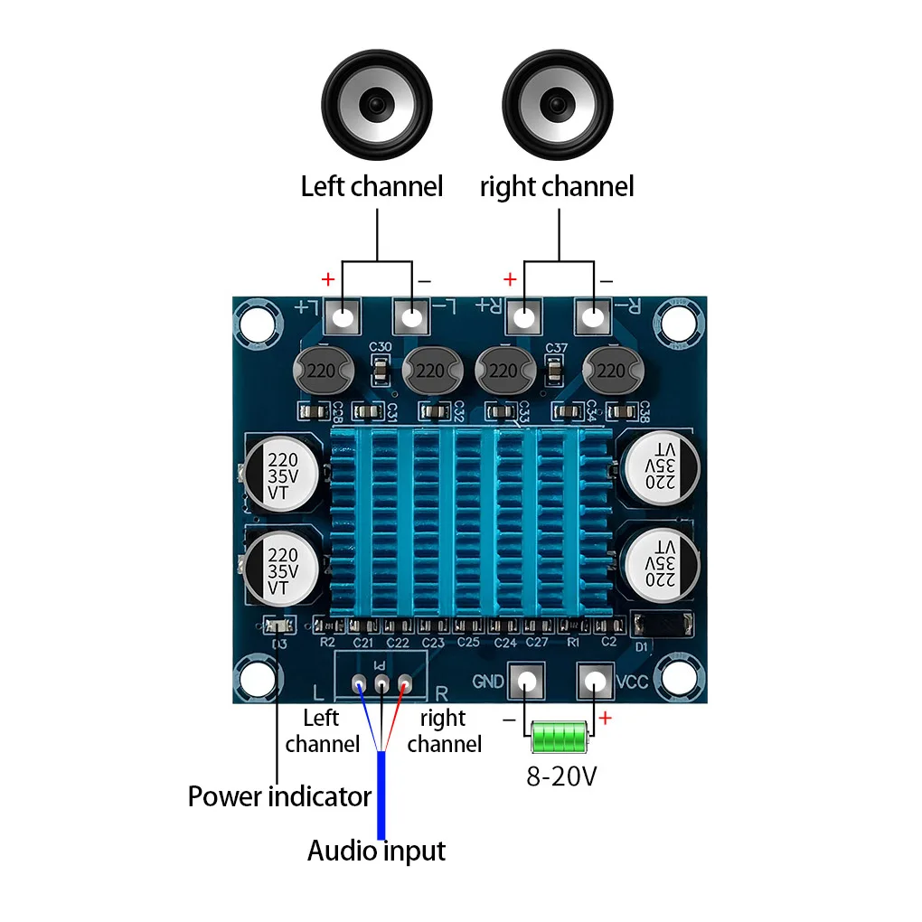 Power Amplifier Board substituição, Ampla gama Amp módulo, 30W, modificado