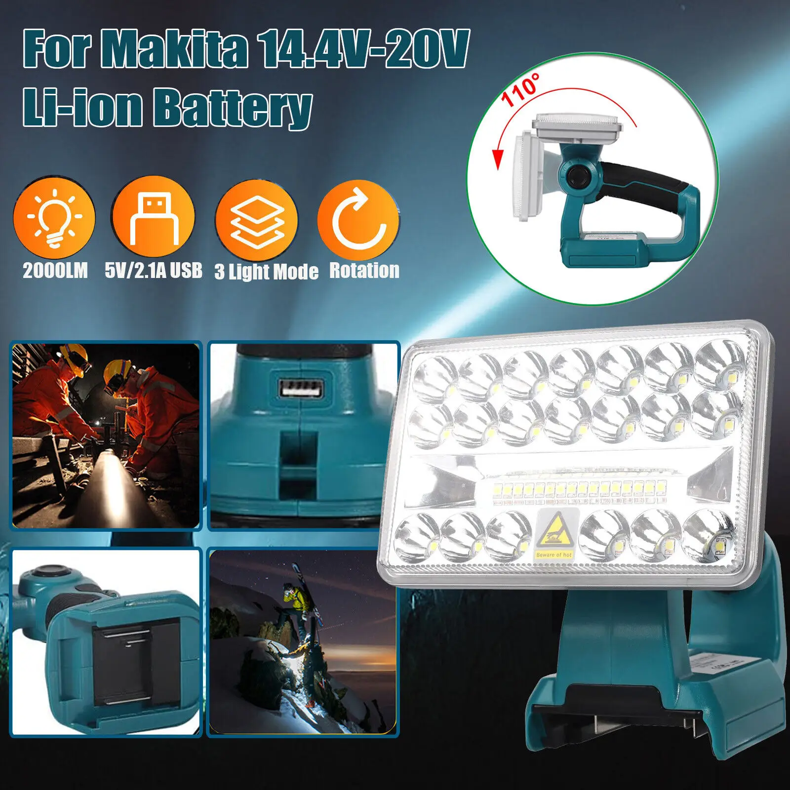 

2000LM Cordless LED Work Light Powered by Makita 18V MAX LXT Li-Ion Battery Flashlight Handheld Spotlight Portable Outdoor Light