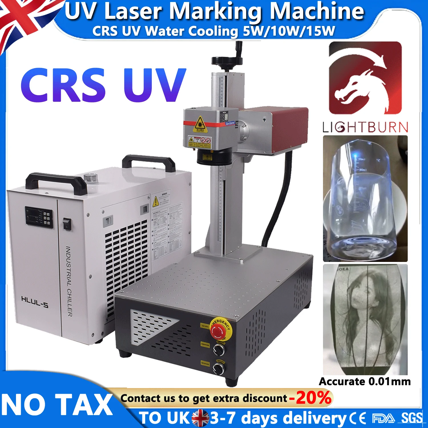 

CRS УФ-лазерная маркировочная машина, охладитель 5 Вт/10 Вт/15 Вт 200*200 мм, лазерный источник, гравер для кожи, стекла, дерева, акрила, ПВХ, пластика
