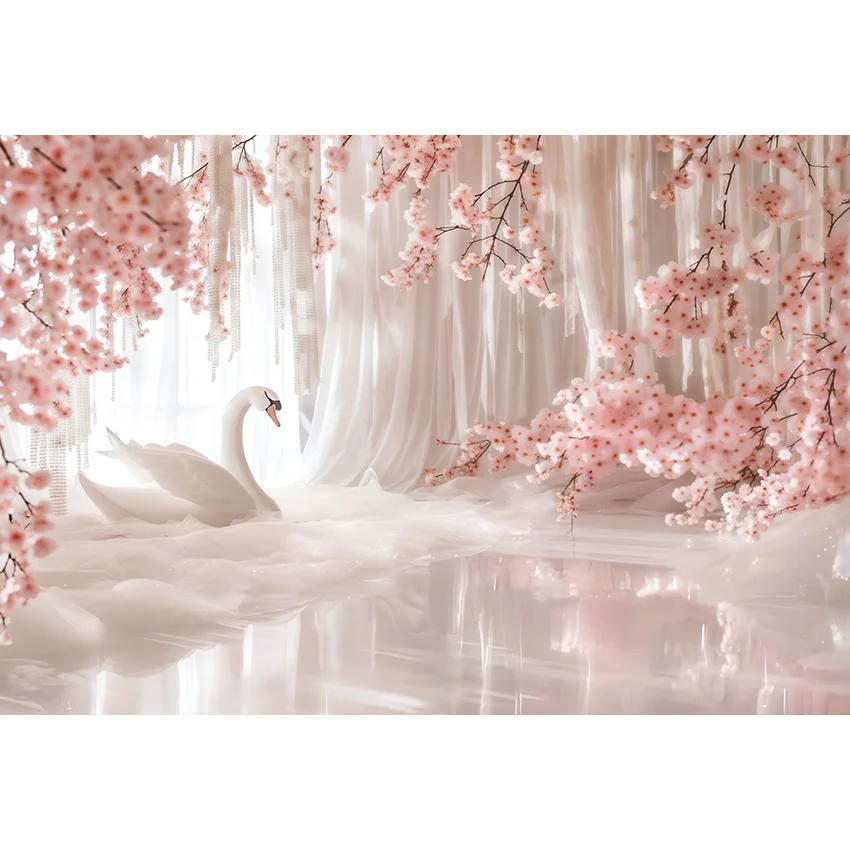 Mehofond Photography Background Pink Curtain Flowers SWAN Indoor Wedding Pregnancy Photo Backdrop Decor Banner Photocall Props