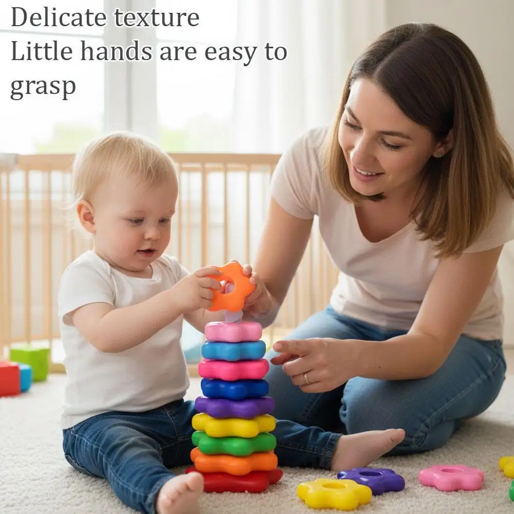 몬테소리 무지개 쌓기 및 회전 타워 개발 퍼즐 - 어린이에게 안전한 인터랙티브 장난감 완벽한 조기 학습 어린이 선물