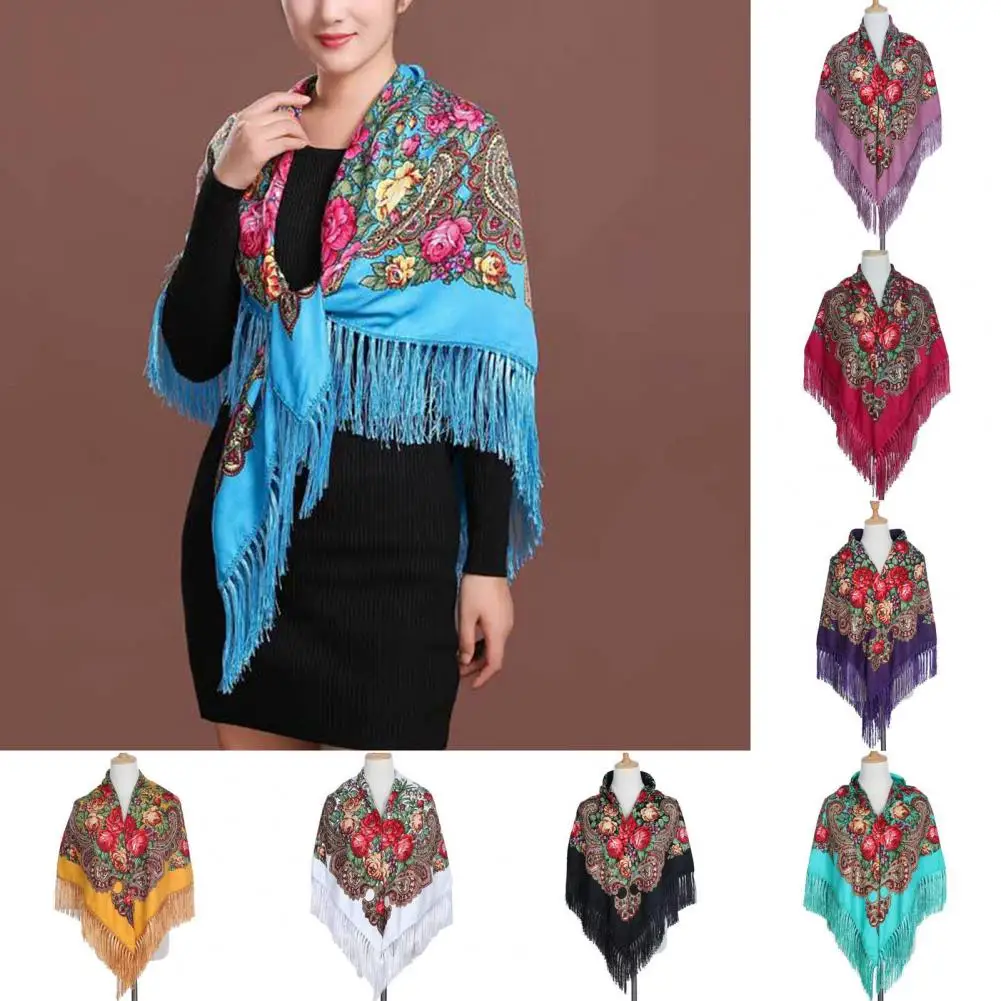 Russian Scarf Ukrainian Shawls Wedding Party Handkerchief Fringed Manila Spanish Big Women Ethnic Style Head Wrap Flowers Duster