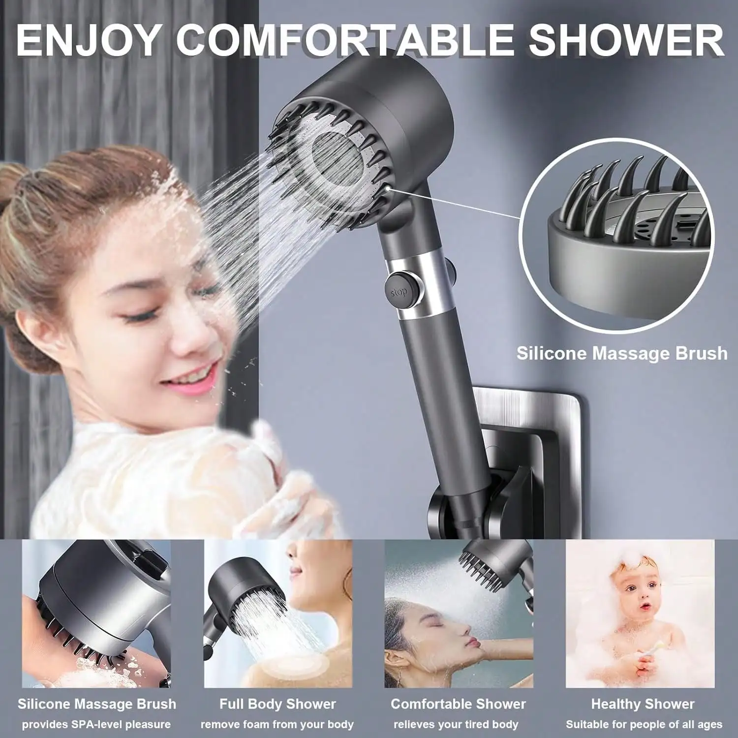 High-Pressure Handheld Shower Head With 5 Filters, 3 Adjustment Settings, Christmas Bathroom Decoration, Wall-Mounted Non-Electric Body Spray, Universal Shower Accessories For A Luxurious Bathing Experience
