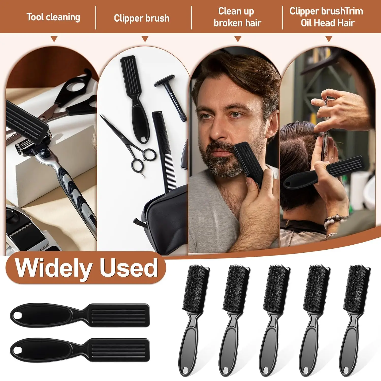Escovas de limpeza para barbeiro, cabo de plástico com cerdas de nylon, suprimentos de limpeza multifuncionais para salão de beleza, cortes de cabelo, casa e viagens