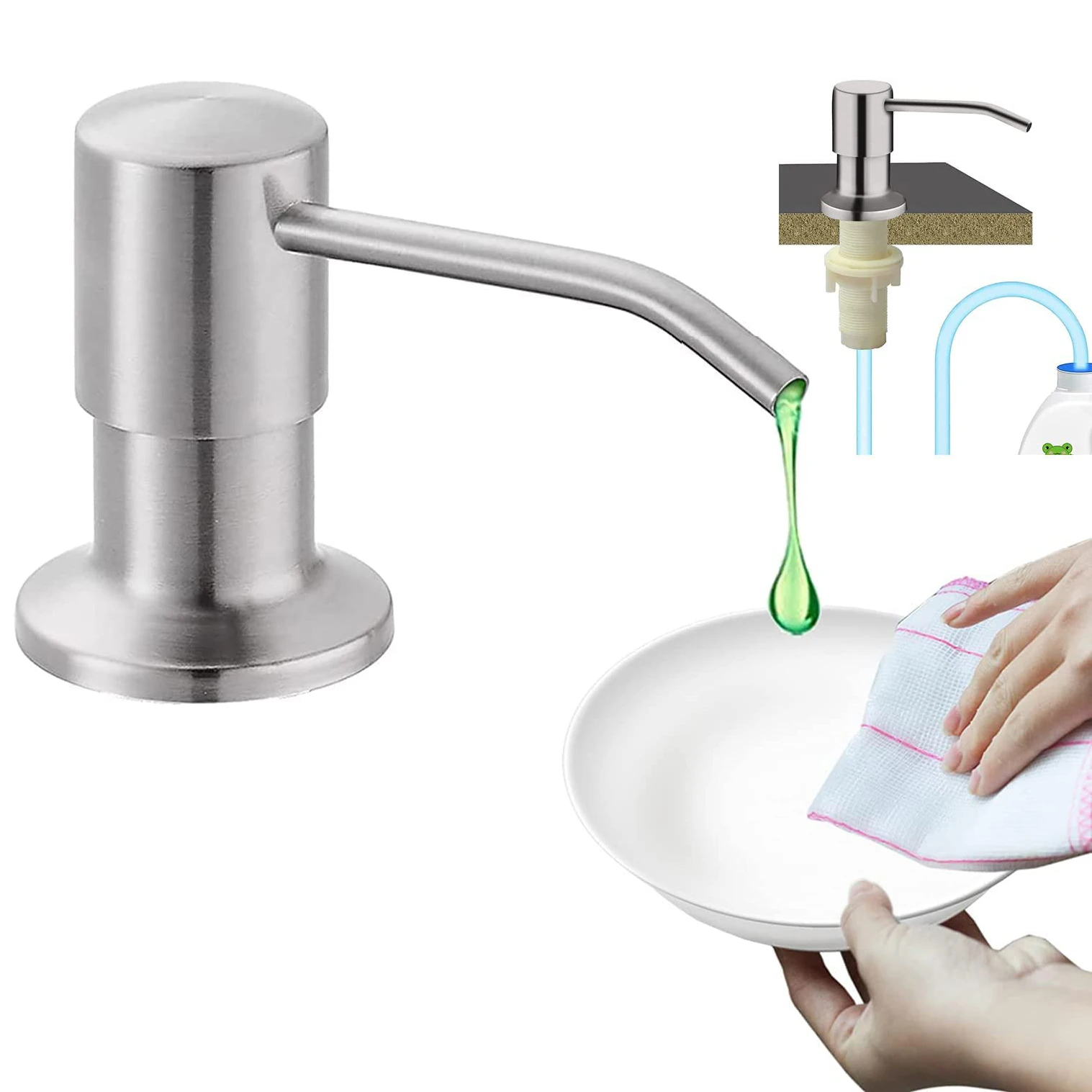 2PCS Stainless Steel Liquid Soap Dispenser Pump Kitchen Sink Hand Pressure Liquid Dispenser Kitchen Hardware Accessories